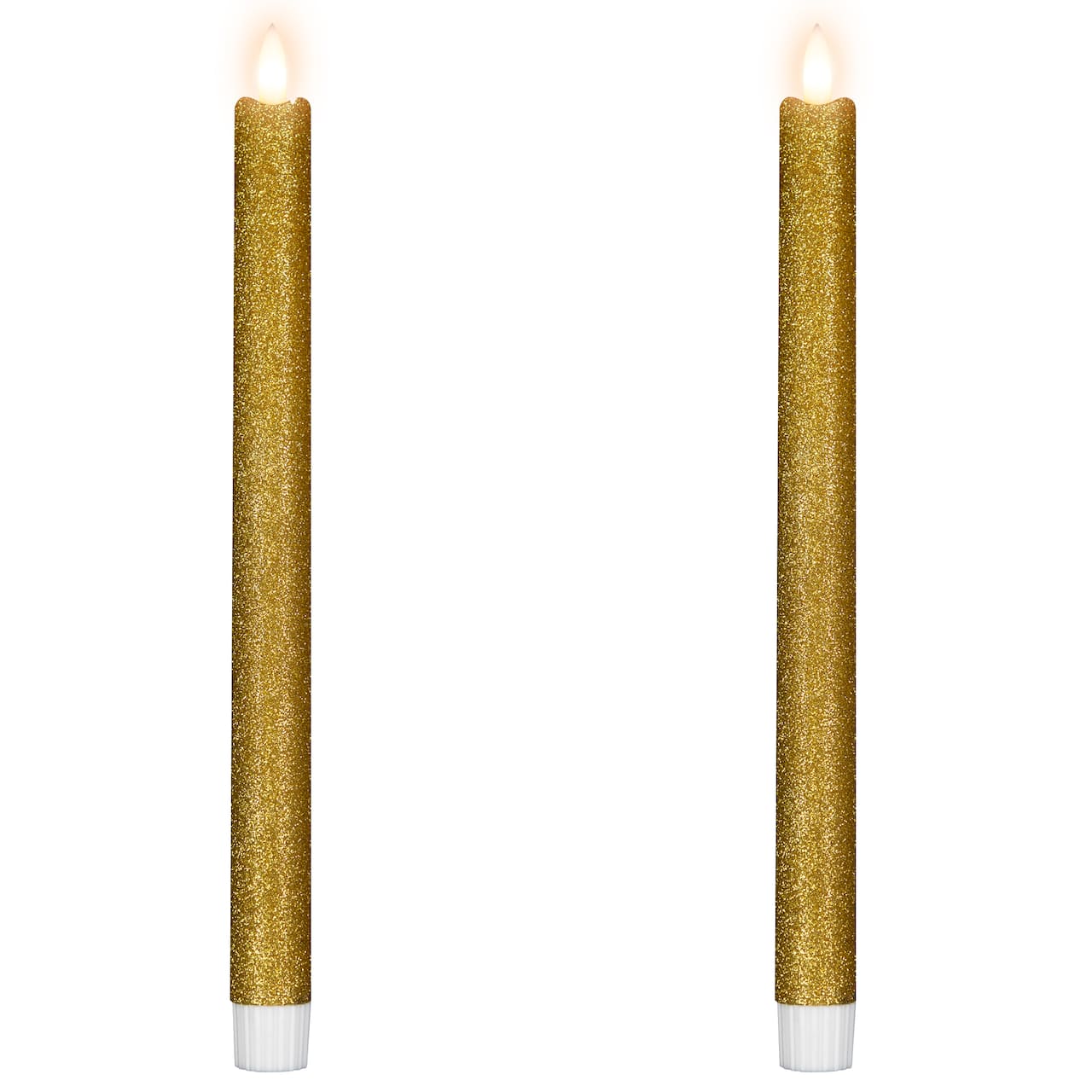 12" Gold Glittered Flameless Taper Candles, 2ct.